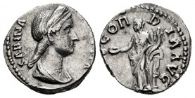 Sabina. Denarius. 128-136 AD. Rome. (Ric-390). Anv.: SABINA AVGVSTA, diademed and draped bust right. Rev.: CONCORDIA AVG, Concordia standing left, lea...