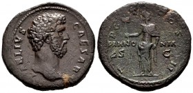 Aelius. Sestertius. 137 AD. Rome. (Ric-2656). (Banti-18). Anv.: AELIVS CAESAR, bare head right. Rev.: TR POT COS II, Pannonia standing facing, holding...