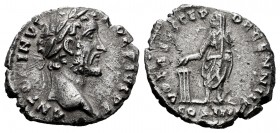 Antoninus Pius. Denarius. 158-159 AD. Rome. (Ric-293). Anv.: ANTONINVS AVG PIVS P P TR P XXII, laureate head right. Rev.: VOTA SVSCEPTA DEC III, Emper...