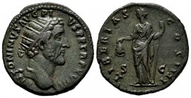 Antoninus Pius. Dupondius. 154-155 AD. Rome. (Ric-933). Anv.: ANTONINVS AVG PIVS P P TR P XVIII. Radiate bust right . Rev.: LIBERTAS COS IIII. Liberta...