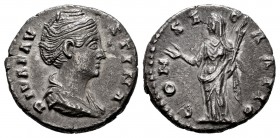 Faustina Senior. Denarius. 147 AD. Rome. (Spink-4593). (Ric-382b). (Seaby-165a). Rev.: Ceres, veiled, standing left, raising right hand and holding to...