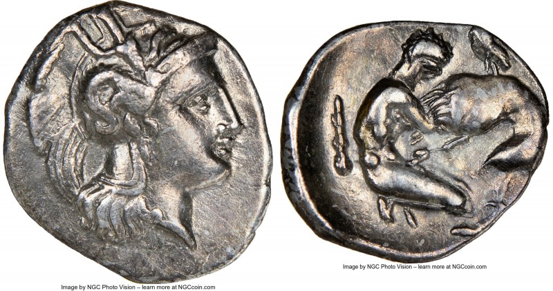 CALABRIA. Tarentum. Ca. 380-280 BC. AR diobol (13mm, 5h). NGC Choice VF, brushed...
