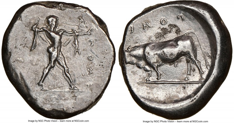 LUCANIA. Poseidonia. Ca. 470-420 BC. AR stater (18mm, 12h). NGC Choice VF, brush...