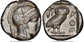 ATTICA. Athens. Ca. 440-404 BC. AR tetradrachm (23mm, 17.21 gm, 4h). NGC Choice XF 3/5 - 4/5. Mid-mass coinage issue. Head of Athena right, wearing cr...