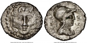 CARIA. Halicarnassus. Ca. 2nd-1st centuries BC. AR drachm (18mm, 12h). NGC Choice VF. Ca. 150-50 BC, Dracon, magistrate. Head of Helios facing, hair p...