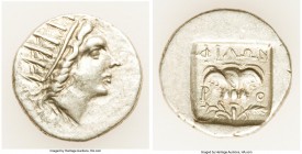 CARIAN ISLANDS. Rhodes. Ca. 88-84 BC. AR drachm (15mm, 2.33 gm, 1h). Choice VF. Plinthophoric standard, Philon, magistrate. Radiate head of Helios rig...