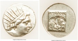 CARIAN ISLANDS. Rhodes. Ca. 88-84 BC. AR drachm (16mm, 2.67 gm, 12h). XF. Plinthophoric standard, Euphanes, magistrate. Radiate head of Helios right /...