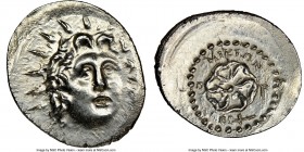 CARIAN ISLANDS. Rhodes. Ca. 84-30 BC. AR drachm (23mm, 4.14 gm, 10h). NGC MS 4/5 - 3/5, brushed. Micion, magistrate. Radiate head of Helios facing, tu...