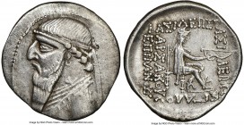 PARTHIAN KINGDOM. Mithradates II (ca. 121-91 BC). AR drachm (20mm, 1h). NGC XF, scratch. Rhagae mint, ca. 96/5-93/2 BC. Bust left, wearing tiara with ...