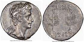 Augustus (27 BC-AD 14). AR denarius (19mm, 7h). NGC Choice VF, bankers mark. Uncertain Spanish mint (Colonia Patricia?), ca. 20-16 BC. Laureate head o...