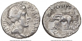 Augustus (27 BC-AD 14). AR denarius (20mm, 7h). NGC VG. Rome, 19/18 BC, P. Petronius Turpilianus, moneyer. TVRPILIANVS-III VIR / FERO, ivy-wreathed he...