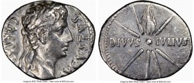 Augustus (27 BC-AD 14). AR denarius (19mm, 6h). NGC Choice VF, bankers marks. Spanish Mint (Colonia Caesaraugusta), 19-18 BC. CAESAR-AVGVSTVS, head of...