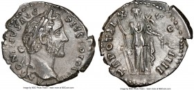 Antoninus Pius (AD 138-161). AR denarius (19mm, 7h). NGC AU. Rome, AD 155-156. ANTONINVS AVG-PIVS P P IMP II, laureate head of Antoninus Pius right / ...