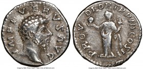 Lucius Verus (AD 161-169). AR denarius (18mm, 6h). NGC VF. Rome, December AD 161-December AD 162. IMP L AVREL VERVS AVG, bare head of Lucius Verus rig...