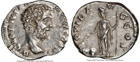 Clodius Albinus (AD 195-197). AR denarius (18mm, 12h). NGC Choice XF. Rome, AD 193. D CLODIVS ALBINVS CAES, bareheaded Clodius Albinus right / PROVID-...