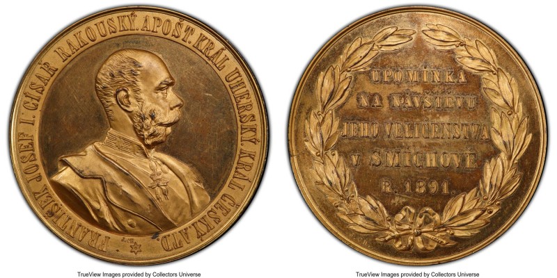 Franz Joseph I gilt copper Specimen Medal 1891 SP63 PCGS, Hauser-714. 53mm. By J...