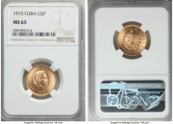 Republic gold 5 Pesos 1915 MS63 NGC, Philadelphia mint, KM19. AGW 0.2419 oz. 

HID09801242017

© 2020 Heritage Auctions | All Rights Reserved