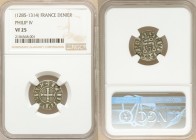 5-Piece Lot of Certified Assorted Deniers ND NGC, Lot includes (4) deniers of Philip IV and (1) Besançon denier. Grades include (4) VF20 and (1) VF25....