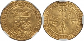 François I (1515-1547) gold Écu d'Or au Soleil ND AU58 NGC, Bayonne mint, Fr-342. 3.30g. An enchanting example with bright golden surfaces and strong ...