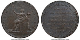 Republic bronze Essai 2 Sols 1791 AU55 PCGS, Soho mint, KM-Tn23, Maz-152. By Augustin Dupre. LIBERTE SOUS LA LOI Radiant sun above Liberty seated left...