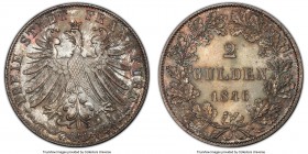 Frankfurt. Free City 2 Gulden 1846 MS65 PCGS, KM333, J-28. Crowned Frankfurt eagle / Denomination and date within oak wreath. 

HID09801242017

© ...