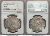 Ottingen-Ottingen. Albrecht Ernst I Gulden 1674 AU55 NGC, KM43. Minor planchet flaw is noted at 6:00, otherwise nearly as struck and scarce thus.

H...