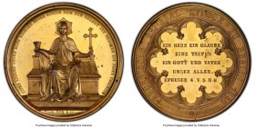 Prussia gilt copper Specimen "Prussian General Synod in Berlin" Medal 1846 SP61 PCGS, Whiting-725. 50mm. By Loos. EINEN ANDERN GRUND KANN NIEMAND LEGE...