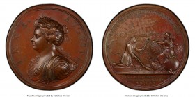 Anne bronzed copper Specimen "Capture of Bouchain" Medal 1711 SP62 PCGS, Eimer-450. 44mm. By Coker. ANNA AVGVSTA Bust of Anne laureate left / HOSTES A...