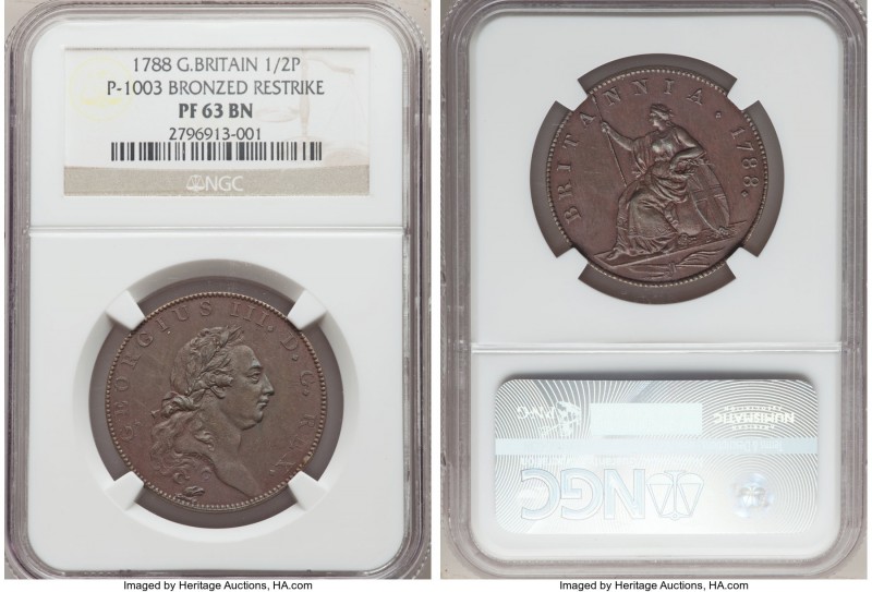 George III bronzed Proof Restrike Pattern 1/2 Penny 1788 PR63 Brown NGC, KM-PnA6...