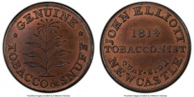 Newcastle copper "John Elliott Tobacco" Farthing Token 1814 MS65 Red and Brown PCGS, Withers-889. 23mm. GENUINE TOBACCO & SNUFF Plant / JOHN ELLIOTT N...