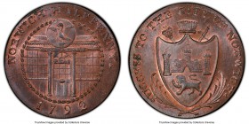Norfolk. Norwich copper 1/2 Penny Token 1792 MS65 Red and Brown PCGS, D&H-28. NORWICH HALFPENNY 1792 Bird with wings spread within circle above buildi...