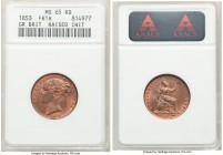 Victoria Farthing 1853 MS65 Red and Brown ANACS, Royal mint, KM725. W.W. raised. 

HID09801242017

© 2020 Heritage Auctions | All Rights Reserved