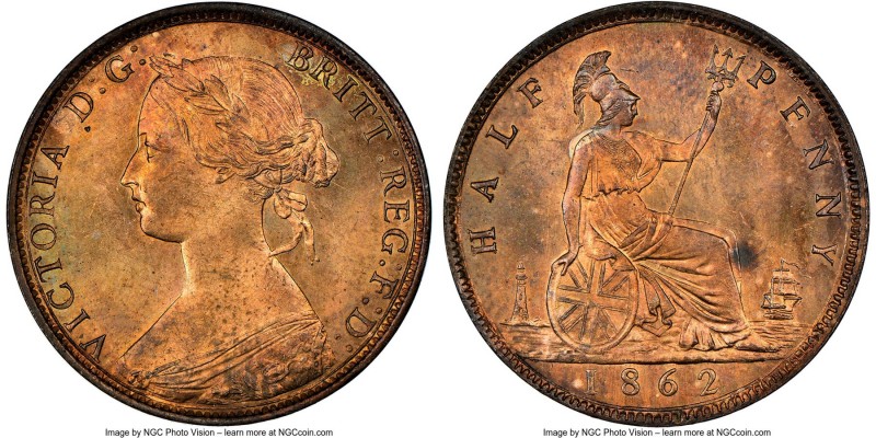 Victoria 1/2 Penny 1862 MS65 Red and Brown NGC, KM748.2, S-3956.

HID098012420...