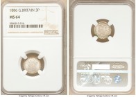 Victoria 3 Pence 1886 MS64 NGC, KM730. Veiled in a lavender-gray pastel with darker peripheries, subdued yet visible luster.. 

HID09801242017

© ...