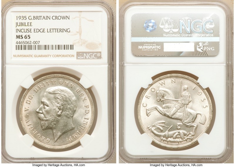 George V Crown 1935 MS65 NGC, KM842. Incuse edge lettering. Silver Jubilee issue...