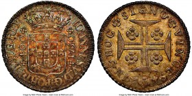 João V 400 Reis 1750 MS64 NGC, Lisbon mint, KM179. Dark brown with accents of gray-blue, gold and orange fully envelop this lovely example. 

HID098...