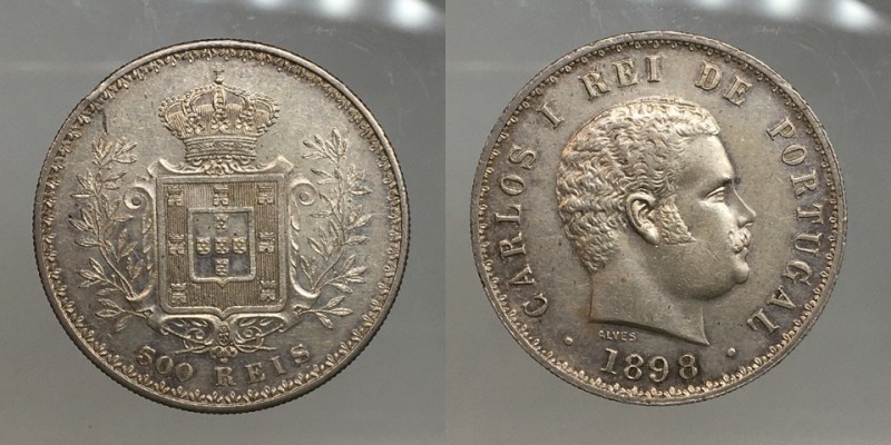 Portugal. Carlos I. 500 reis 1898 AG.12,5g SPL-FDC