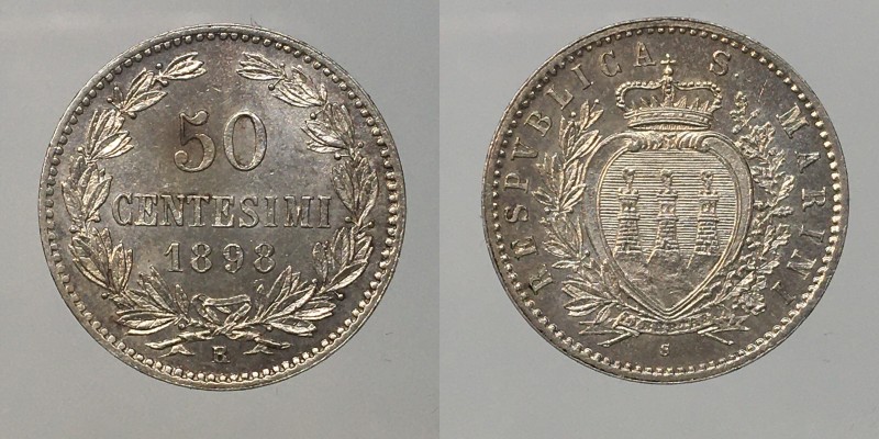 San Marino. 50 centesimi 1898 Roma. Ag 2,5g qFDC