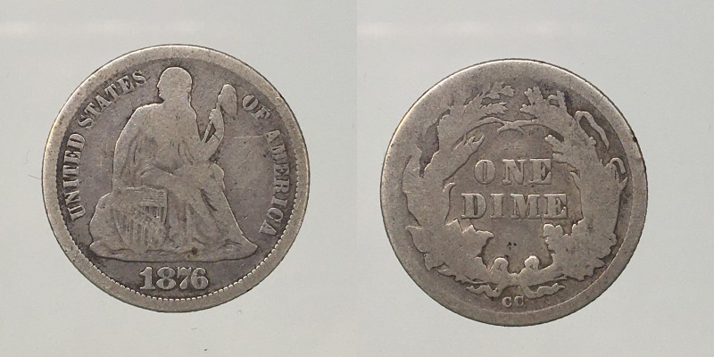 United States, Liberty seated one Dime 1876 CC Carson City Ag 2,36g