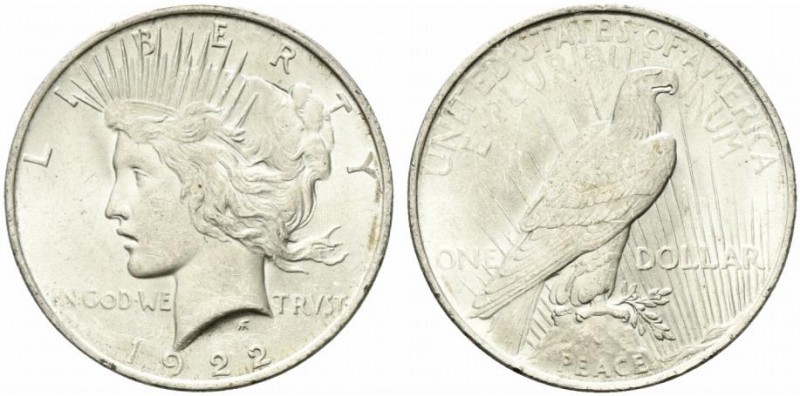 United States. Peace Dollar 1922 Ag.26,74g SPL+ colpetto al bordo
