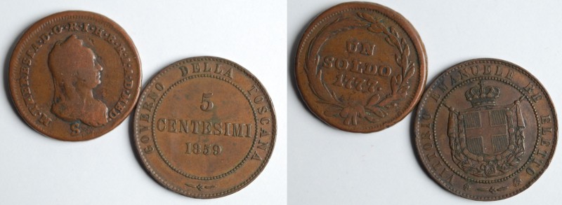 Lotto 2 monete. Maria Teresa Un soldo 1777; Vittorio Emanuele II re eletto, 5 ce...