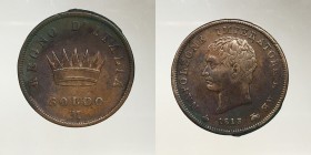 Napoleone I re d'Italia. 1 soldo 1813 Milano. MB-BB