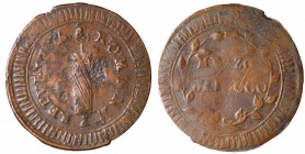 Prima Repubblica Romana. 1798-1799. 1/2 baiocco Roma. Cu 3,34g. MB-BB *tracce di ribattitura