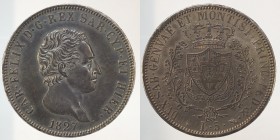 Regno di Sardegna. Carlo Felice 5 lire 1827 Torino Ag.24,96g rif.Gig.46