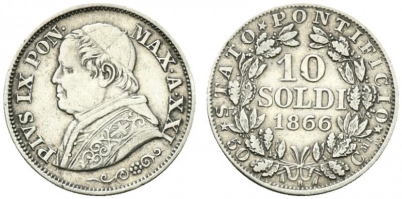 Pio IX. 10 soldi 1866 XXI Ag.2,5g BB