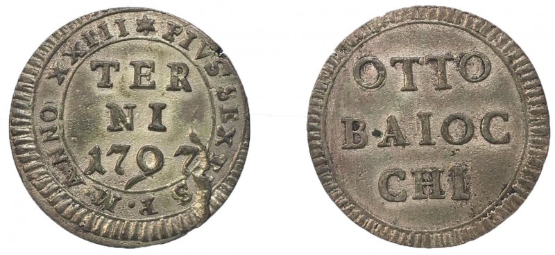 Pio VI. Terni. 8 baiocchi 1797 anno XXIII Mi 4,37g Muntoni 418. SPL