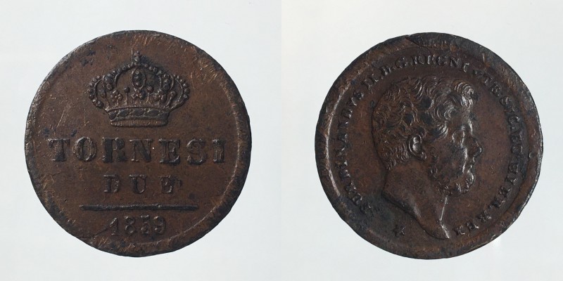 Napoli. Regno delle due Sicilie. Ferdinando II di Borbone 2 tornesi 1859 rif.Mag...