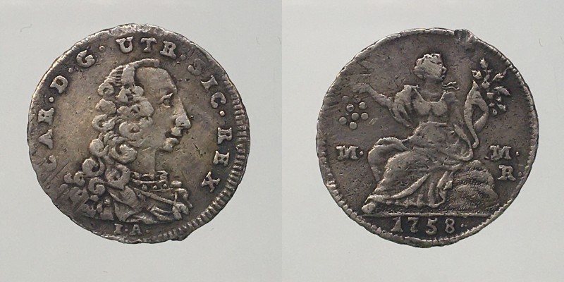 Napoli. Regno di Napoli, Carlo di Borbone mezzo carlino da 5 grana 1758. Ag 0,99...