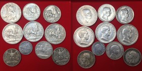 Regno d'Italia - Lotto 10 monete in argento, inclusa 1 lira 1916 rara, 1 lira 1917 Non comune. Conservazioni medie BB