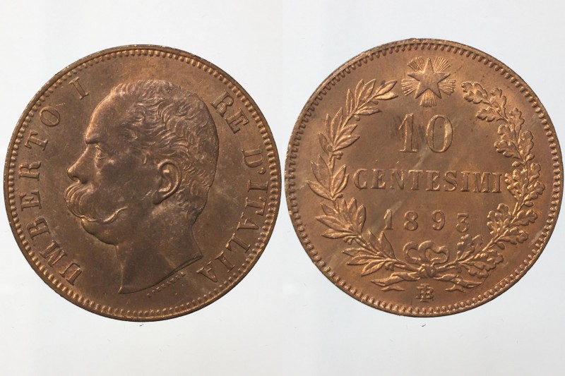 Umberto I 10 centesimi 1893 Birmingham FDC segni da contatto